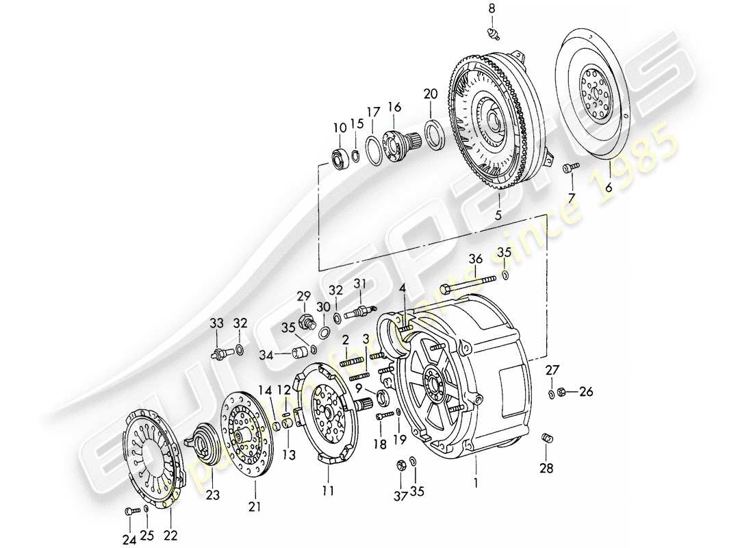 porsche 1973 (911) torque converter - and - converter housing - typ 925 - sportomatic - d - mj 1972>> part diagram