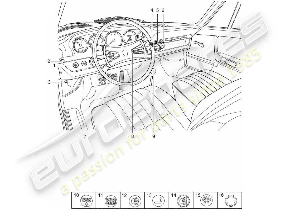 porsche 1973 (911) button - switch - d - mj 1968>> part diagram