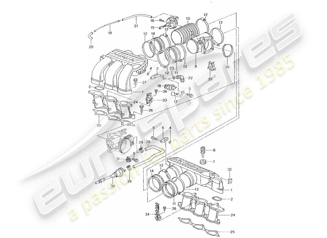 porsche 2004 (996) intake air distributor parts diagram