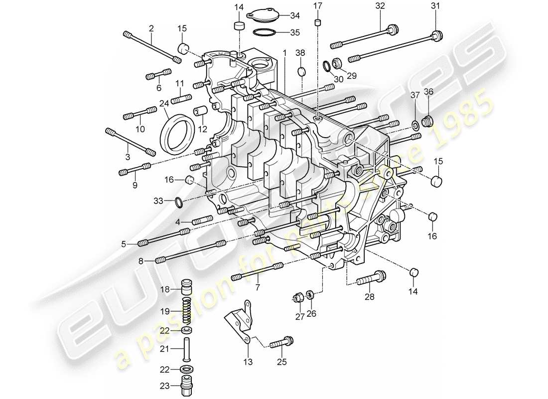 porsche 2008 (997-1 gt3) crankcase part diagram