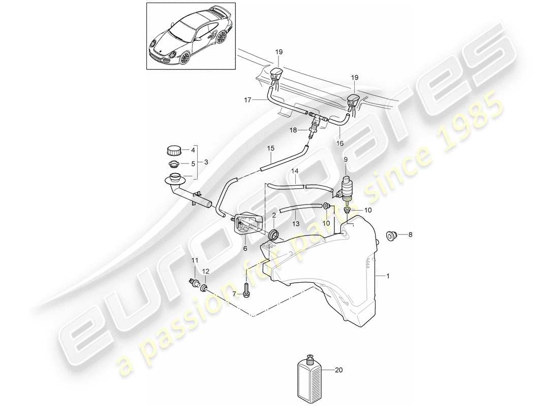 porsche 2011 (997-2 turbo / gt2 rs) windshield washer unit part diagram
