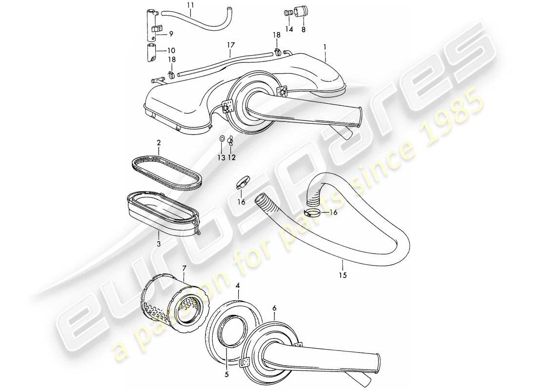 porsche 1969 (911/912) air cleaner system - for - - weber - - carburetor part diagram
