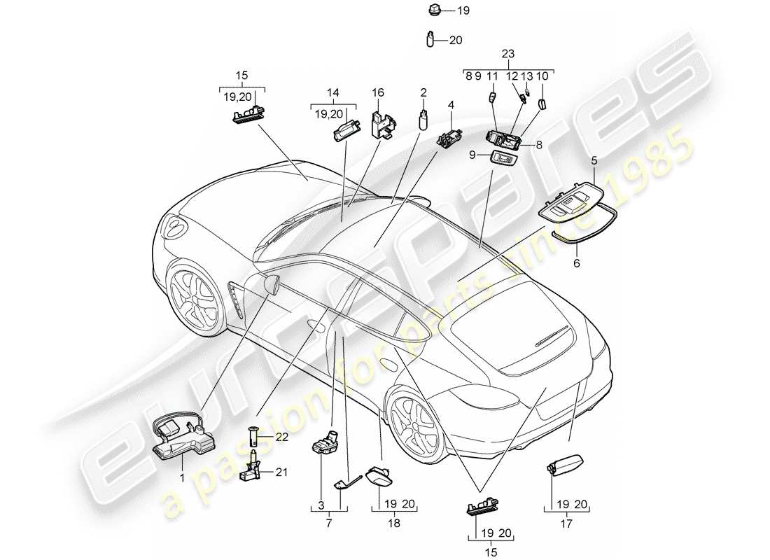 porsche 2014 (panamera 970) interior lights part diagram