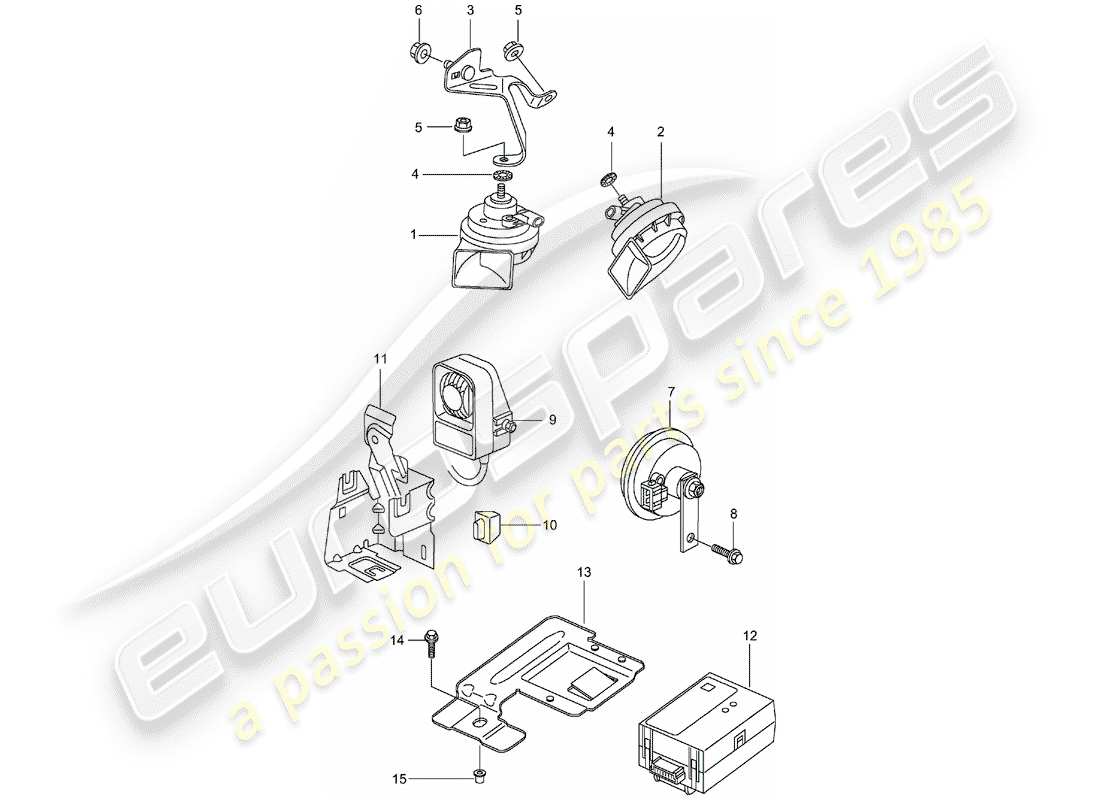 porsche 2002 (996 gt3) fanfare horn - horn - alarm system part diagram