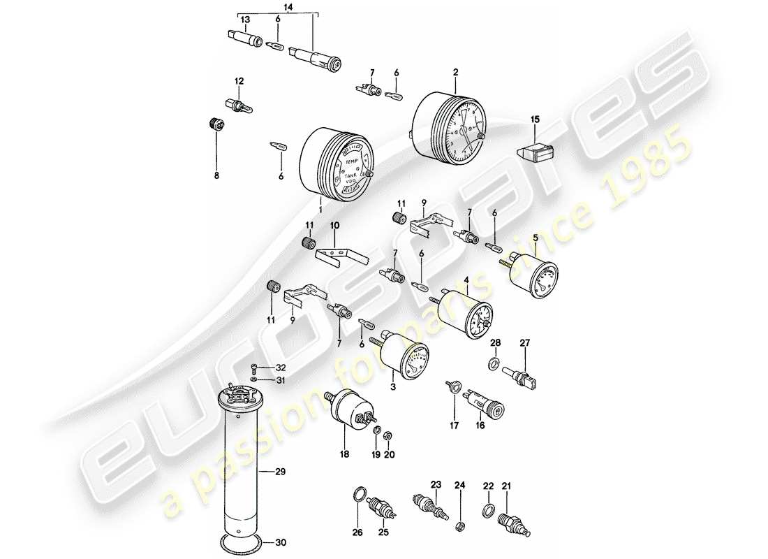porsche 1988 (924s) instrument cluster - sensor parts diagram