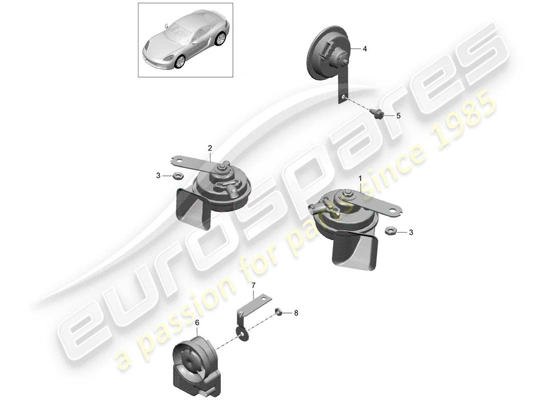 porsche 2017 (718 cayman) fanfare horn part diagram
