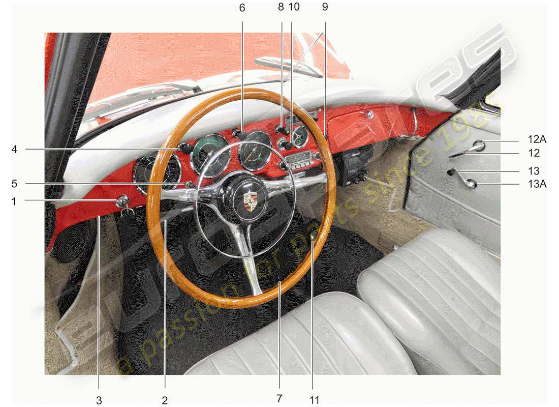 porsche 1964 (356b/356c) button - set - switch parts diagram