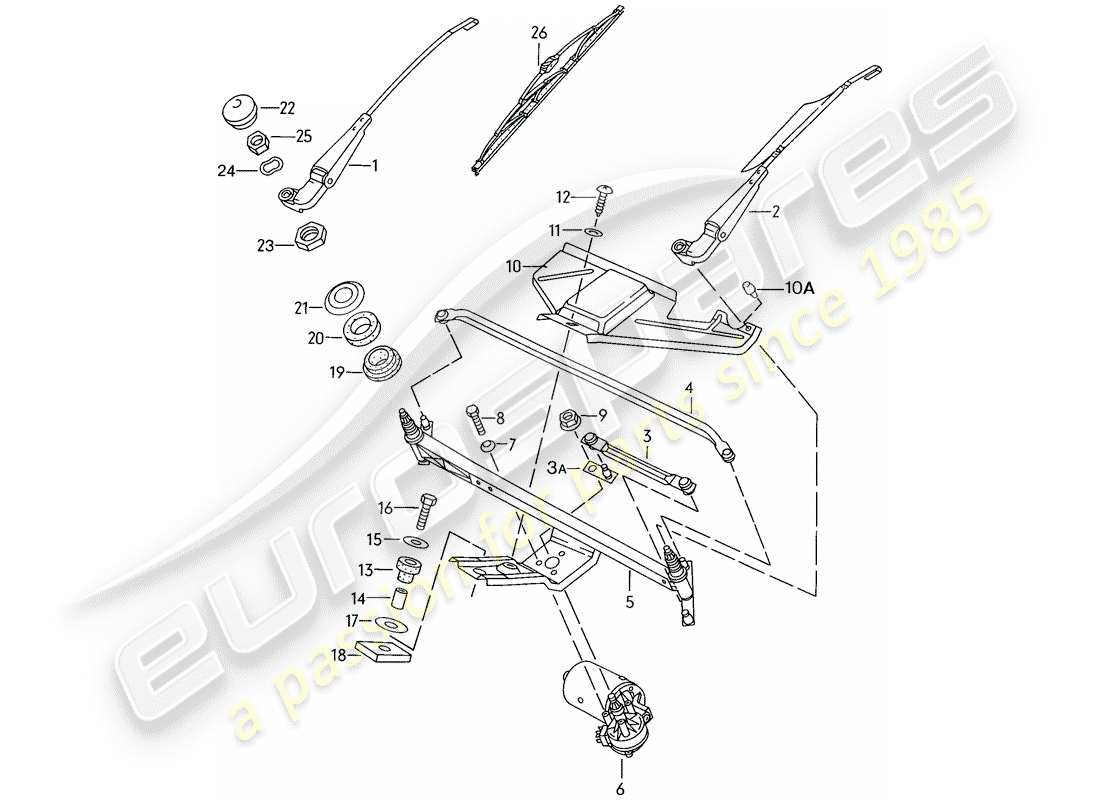 porsche 1986 (924s) windscreen wiper system part diagram