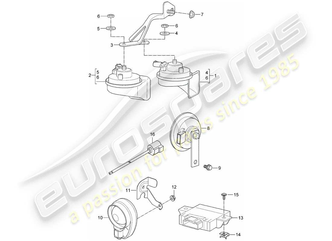 porsche 2007 (997-1 gt3) fanfare horn part diagram