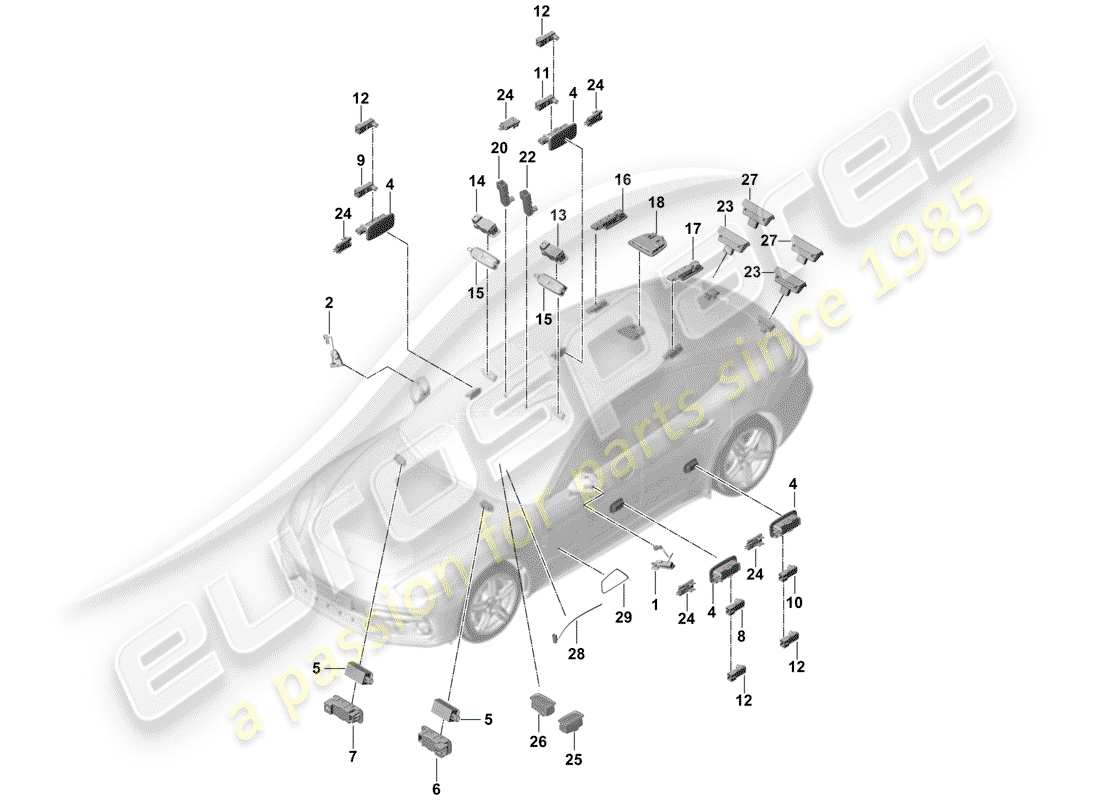 porsche panamera 971 (2020) interior light parts diagram