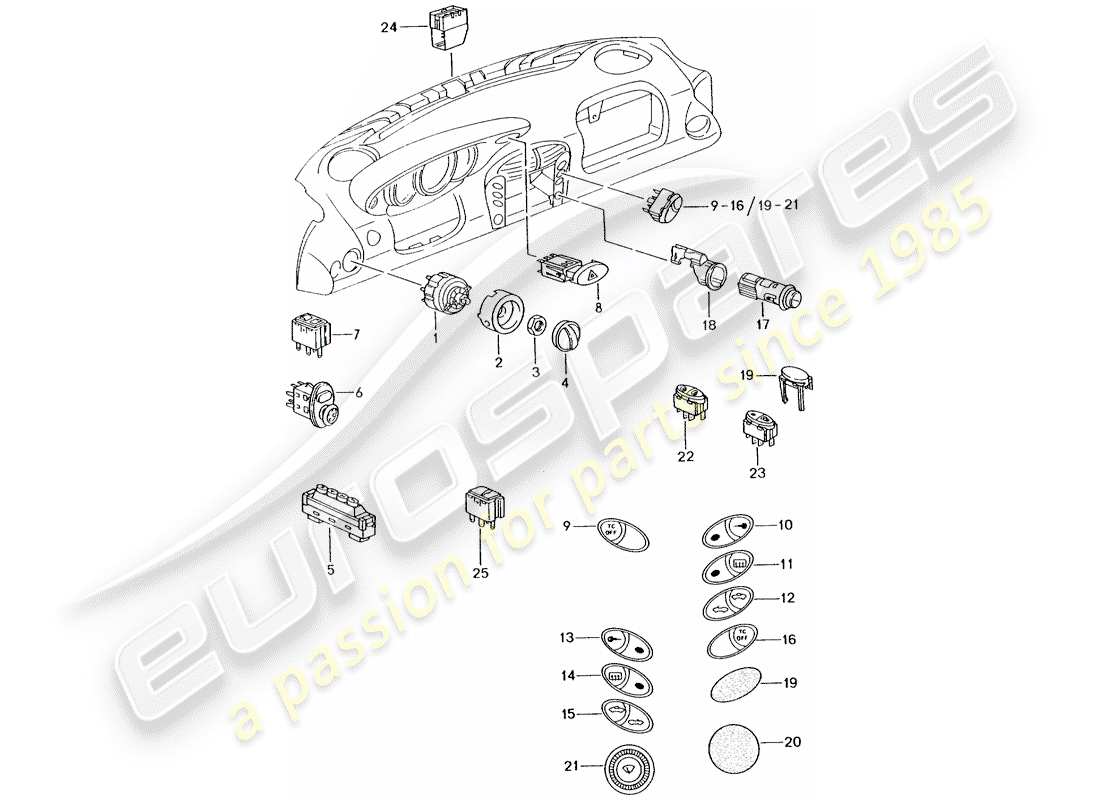 porsche 1999 (986 boxster) switch parts diagram