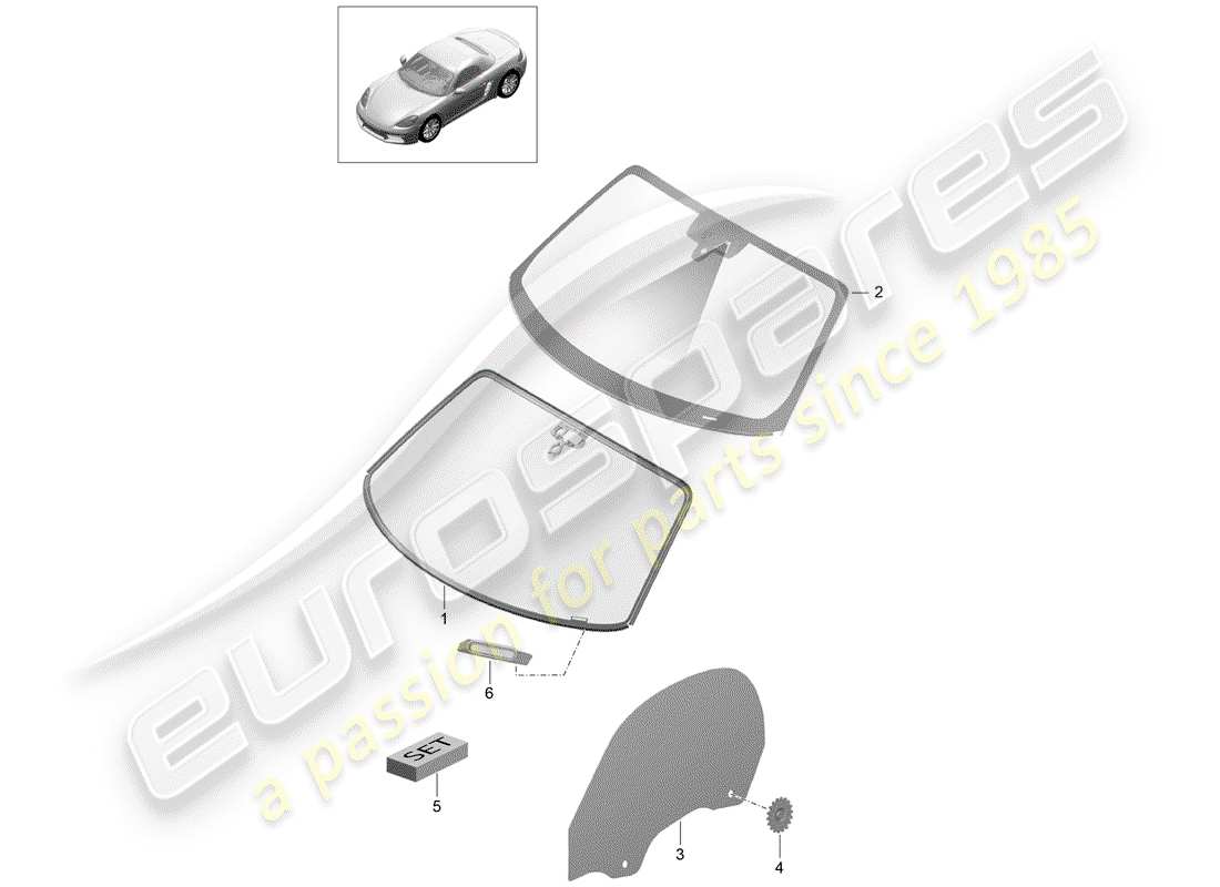 porsche 2018 (718 boxster) windshield glass part diagram