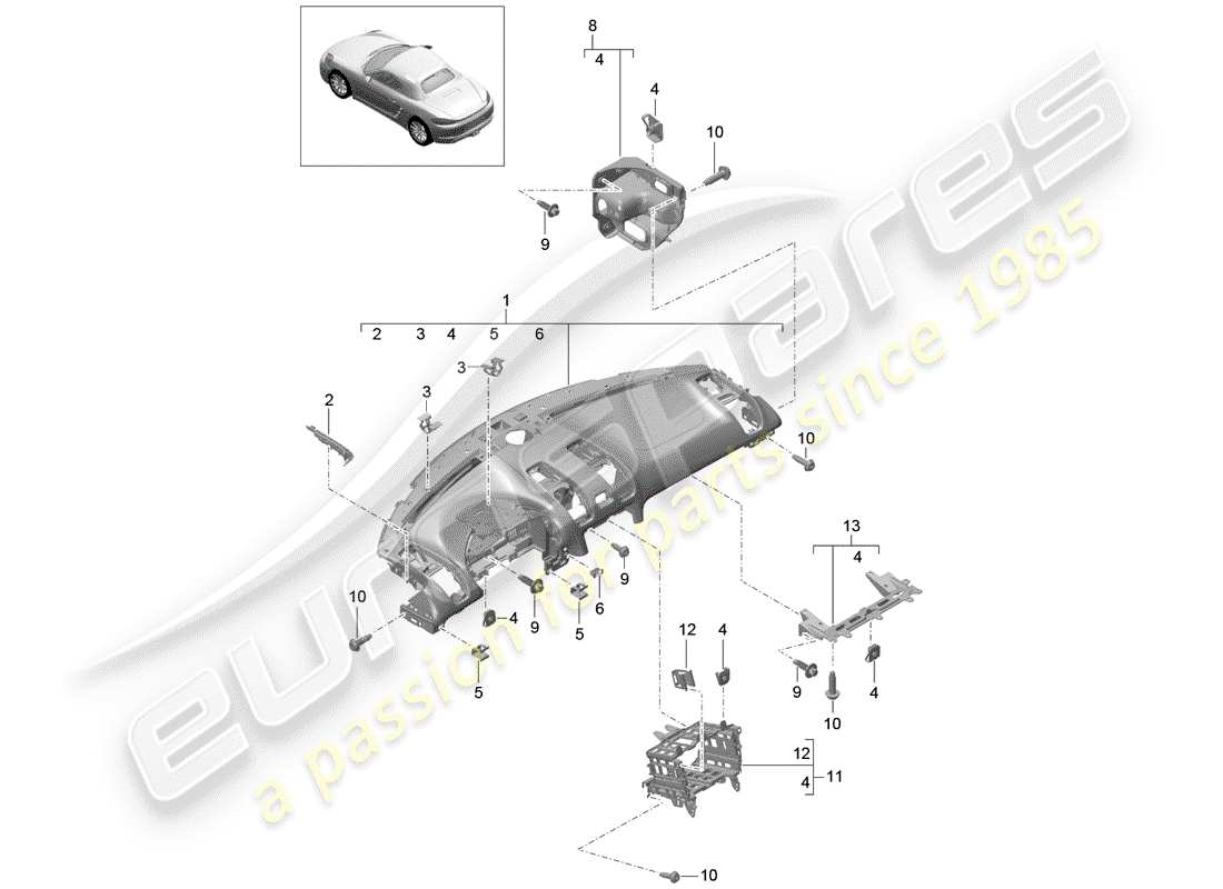 porsche 2018 (718 boxster) dash panel trim part diagram