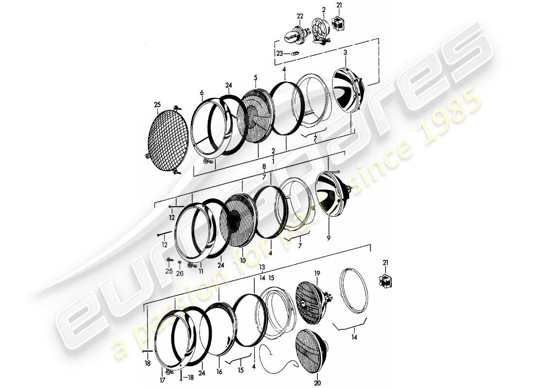 porsche 1962 (356b/356c) headlamp part diagram