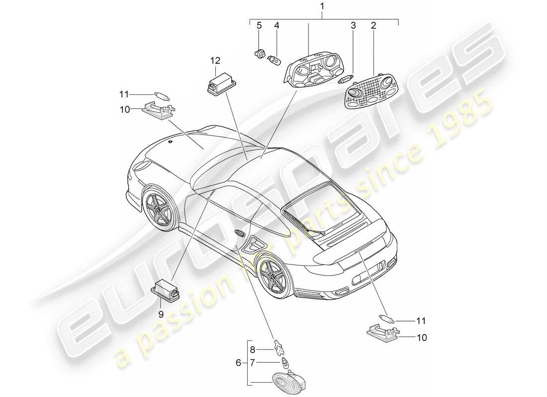 porsche 2013 (997-2 turbo / gt2 rs) interior lights part diagram