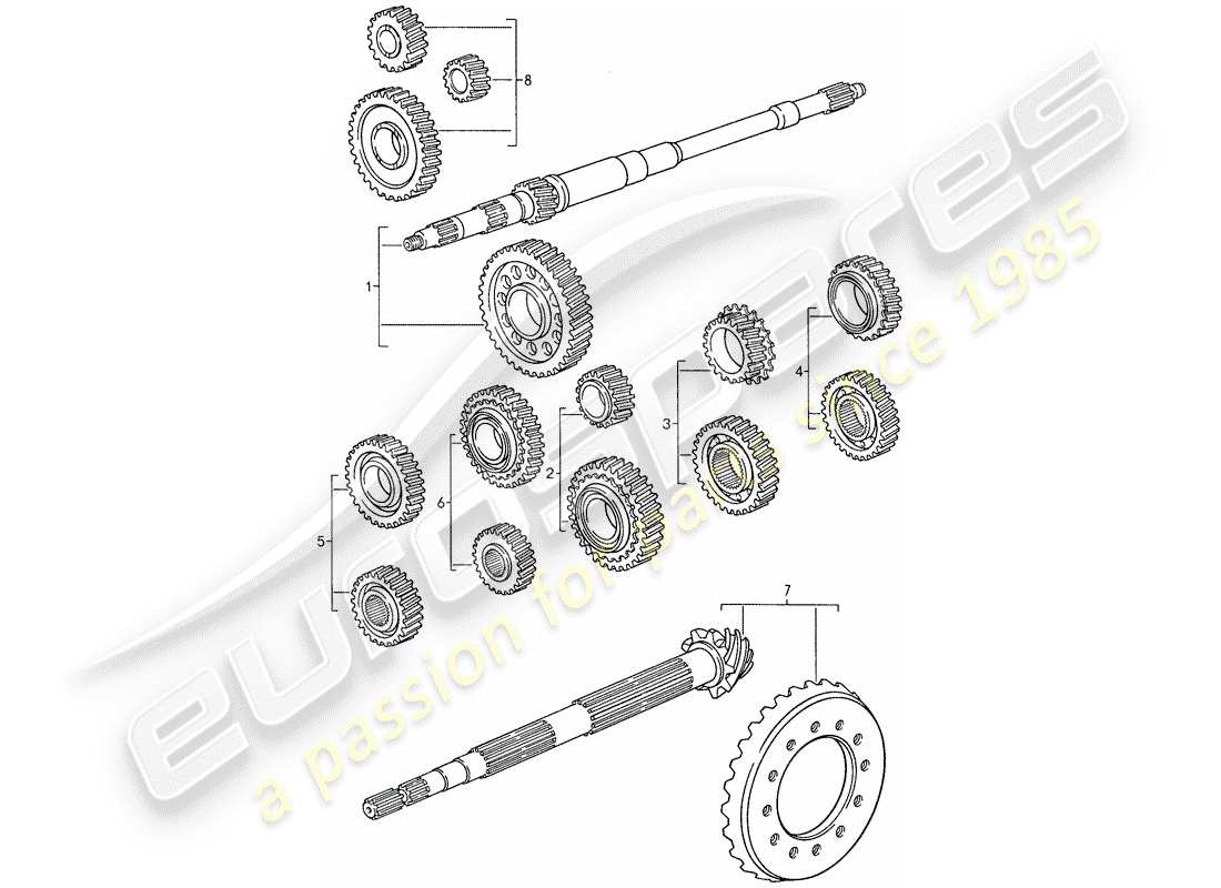 porsche 1988 (959) gear wheel sets parts diagram