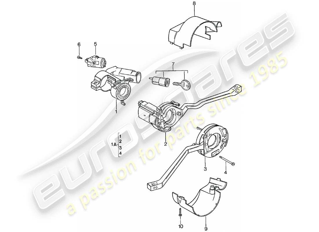 porsche 1982 (924) steering column switch - steering lock - d - mj 1981>> part diagram