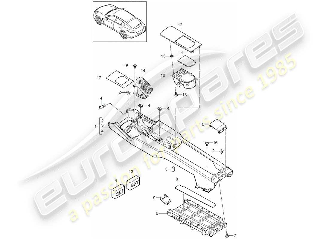 porsche 2010 (panamera 970) center console part diagram