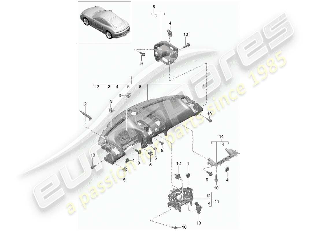 porsche 2016 (981 cayman) dash panel trim part diagram