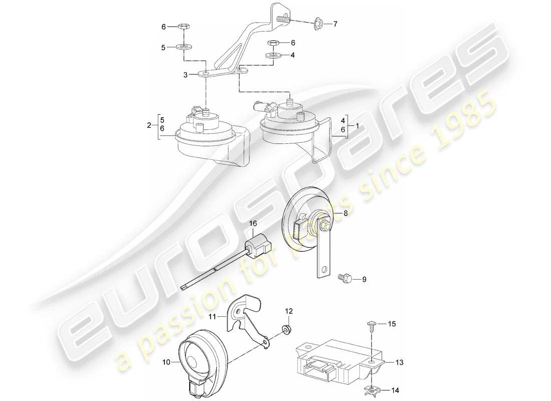 porsche 2010 (987 cayman) fanfare horn part diagram