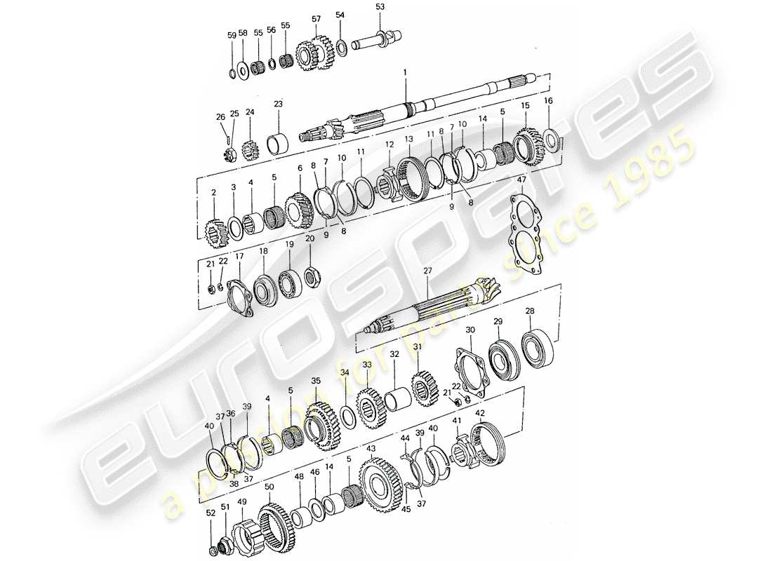 porsche 1974 (911) gears and shafts - 4-speed part diagram