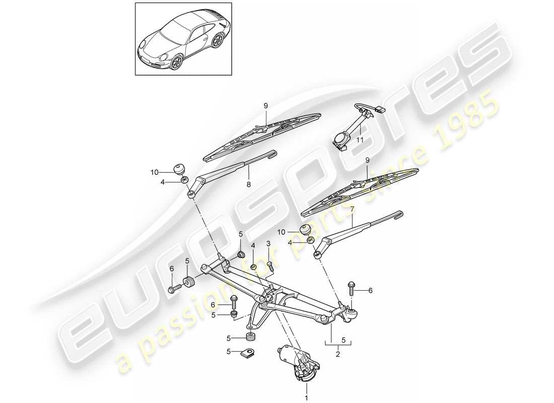 porsche 2009 (997-2) windshield wiper system compl. parts diagram