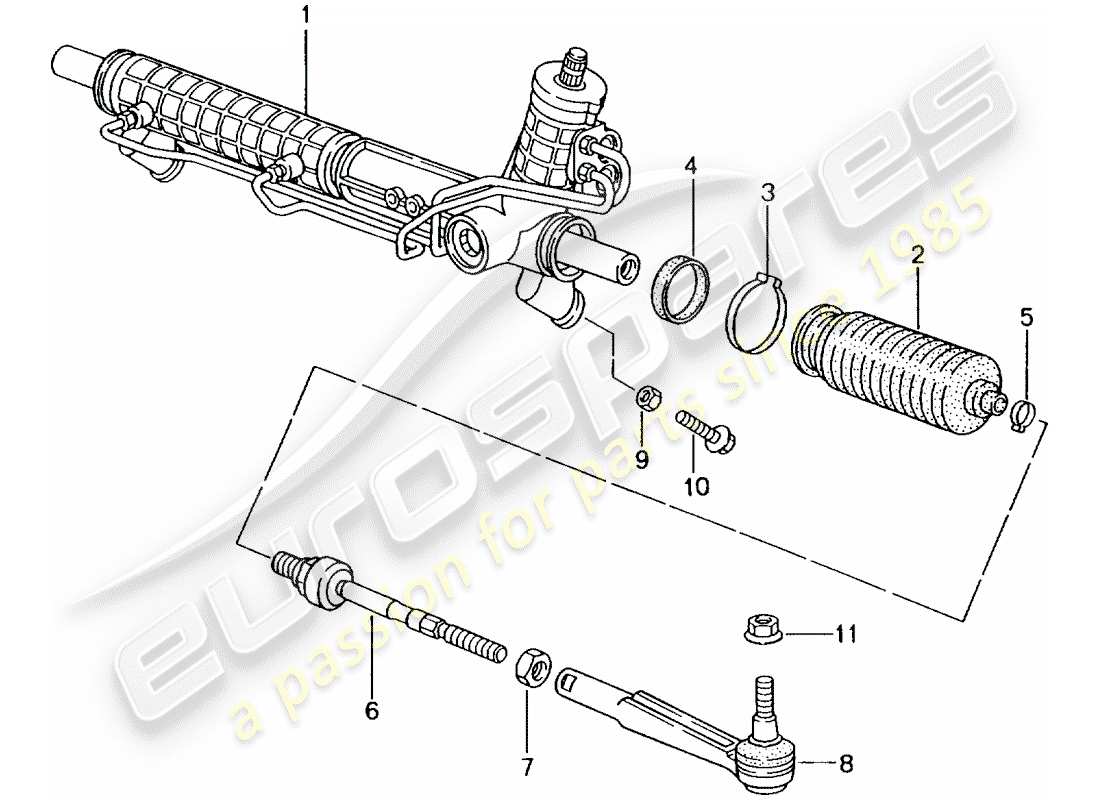 porsche 2002 (996 gt3) power steering - steering gear - steering parts part diagram
