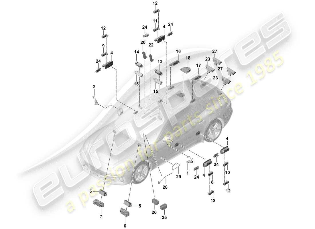 porsche 2018 (panamera 971-1) interior light part diagram