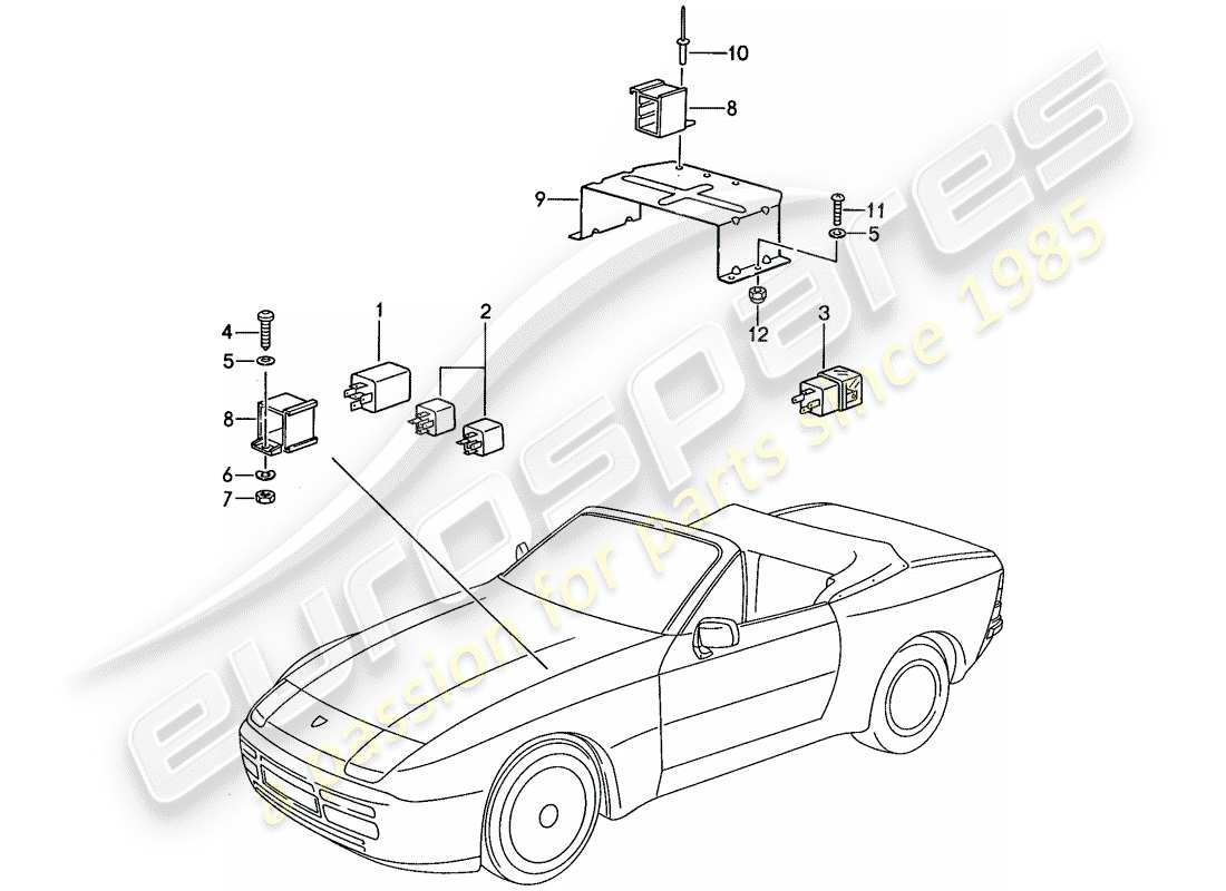 porsche 1990 (944) relay - for - convertible top control part diagram