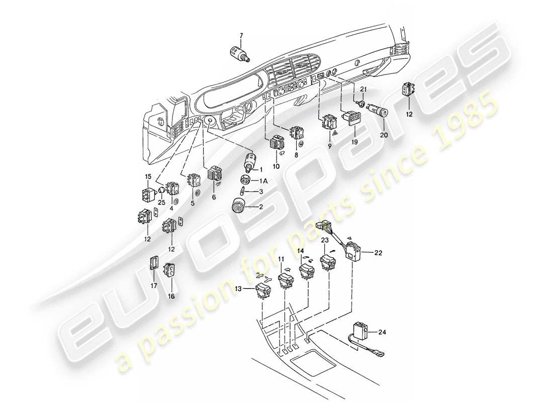 porsche 1990 (944) switch - clock part diagram