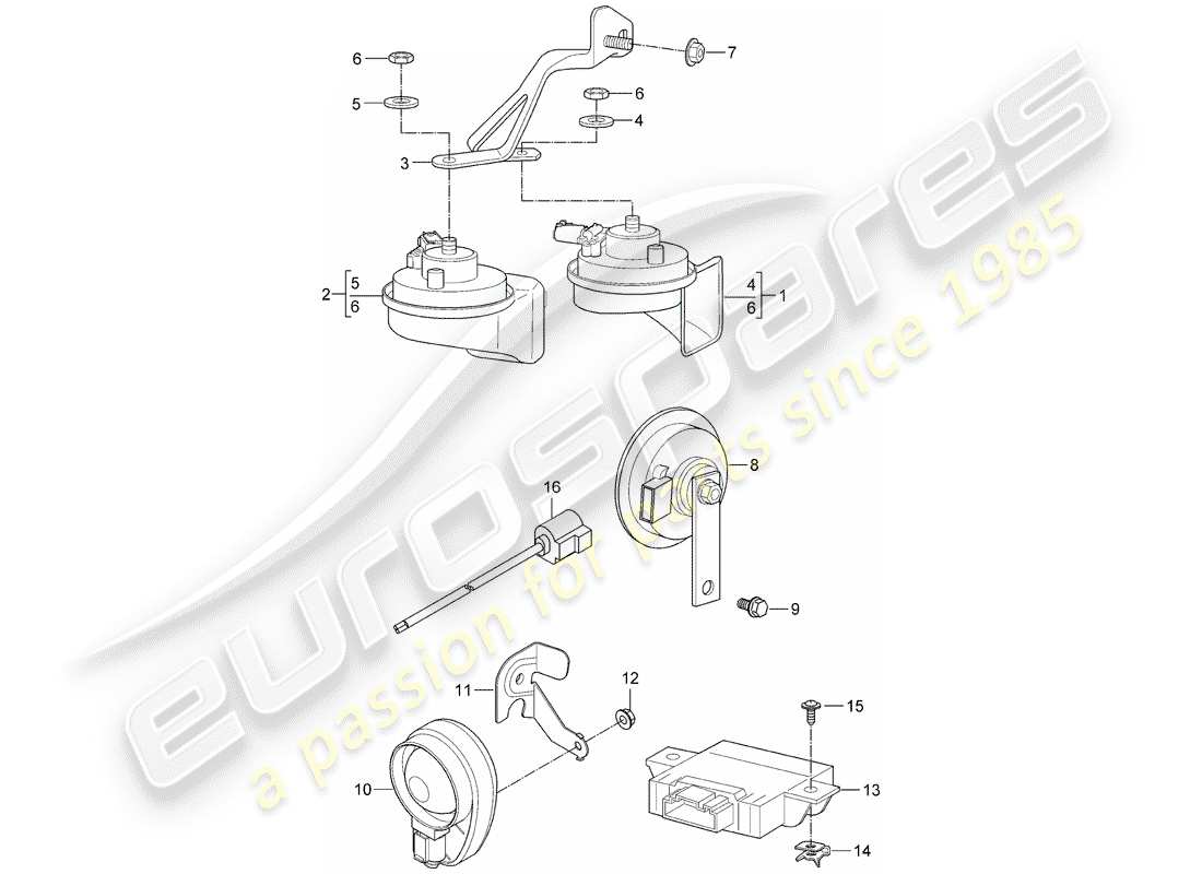 porsche 2008 (987 cayman) fanfare horn part diagram