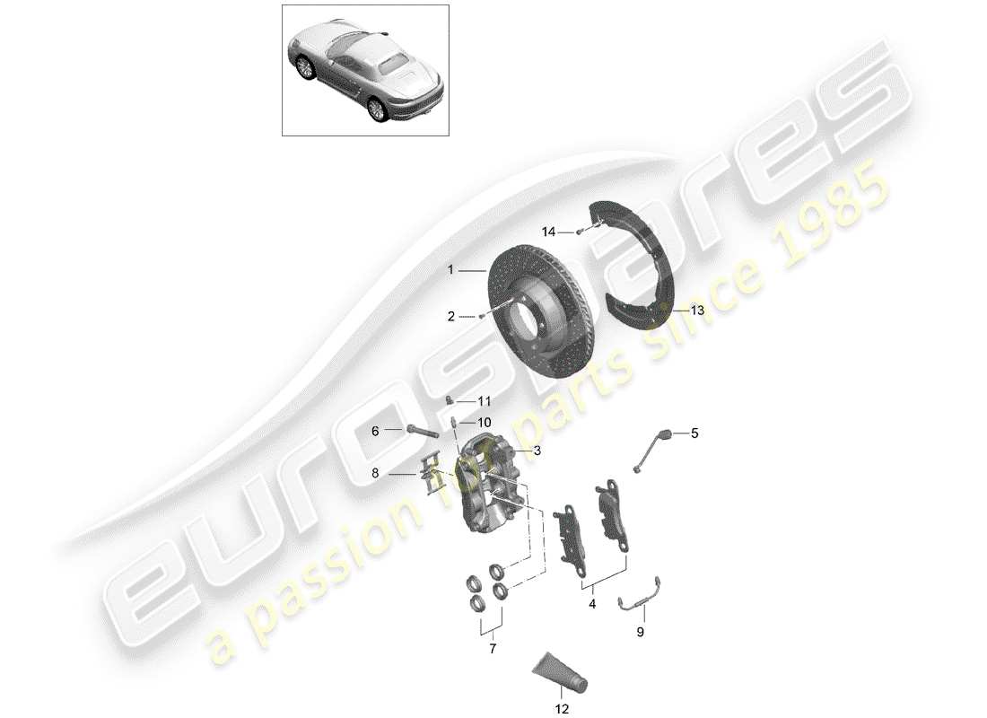 porsche 718 boxster (2020) disc brakes parts diagram