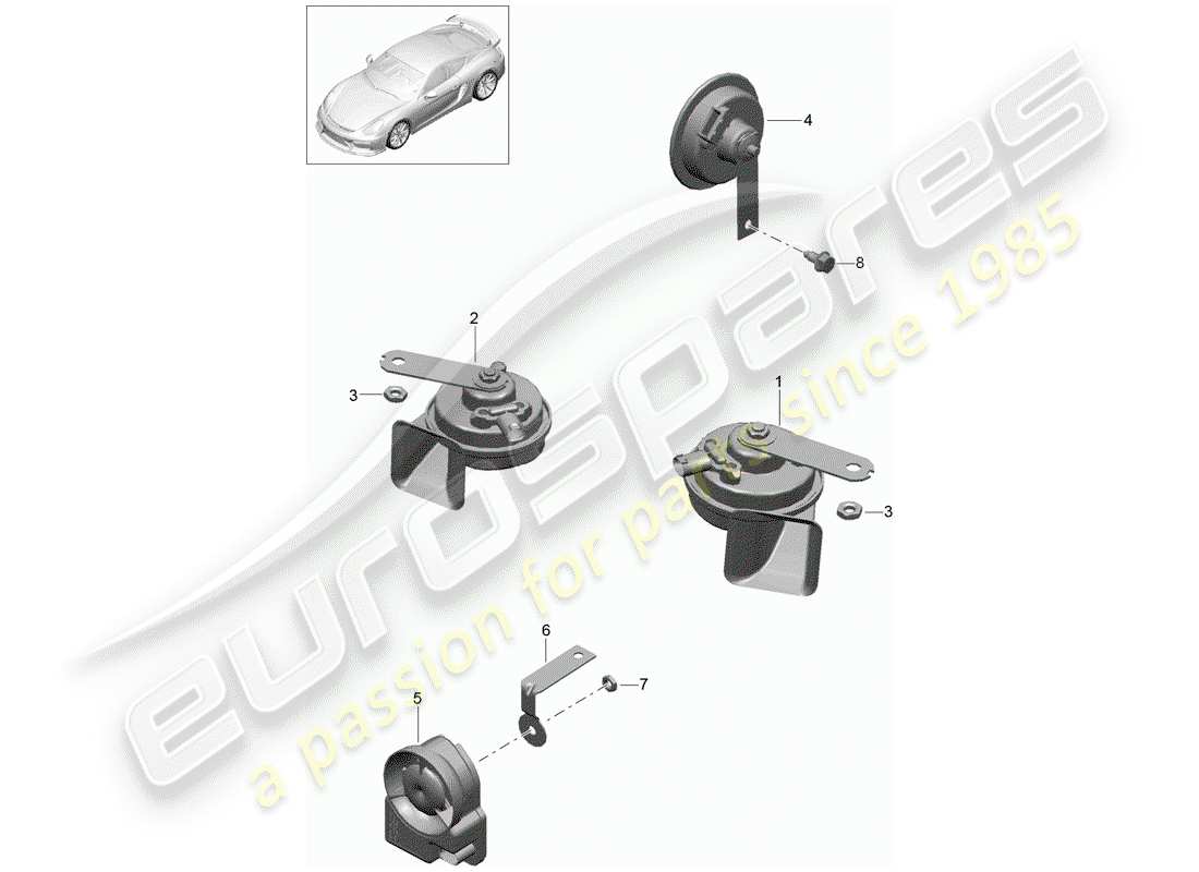 porsche 2016 (981 cayman gt4) fanfare horn part diagram