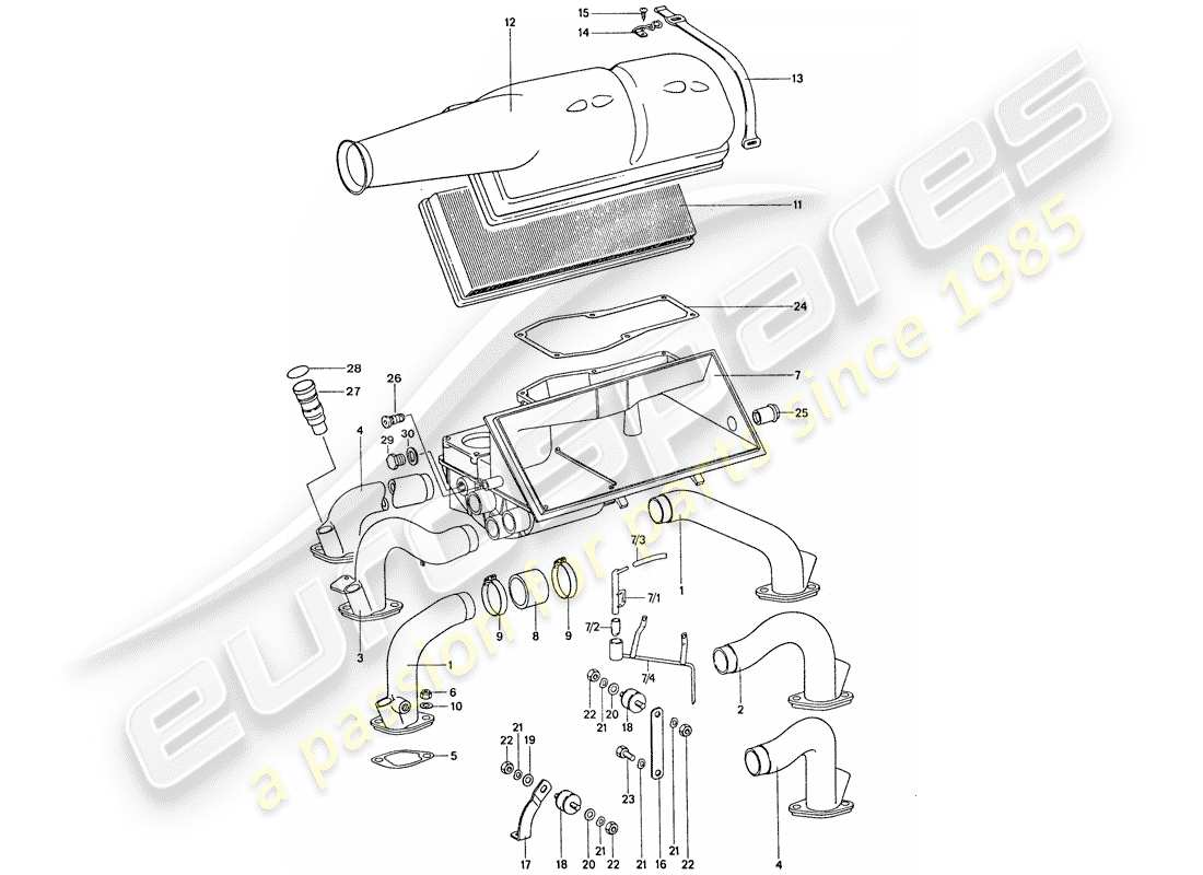 porsche 1977 (911) air cleaner - k-jetronic part diagram