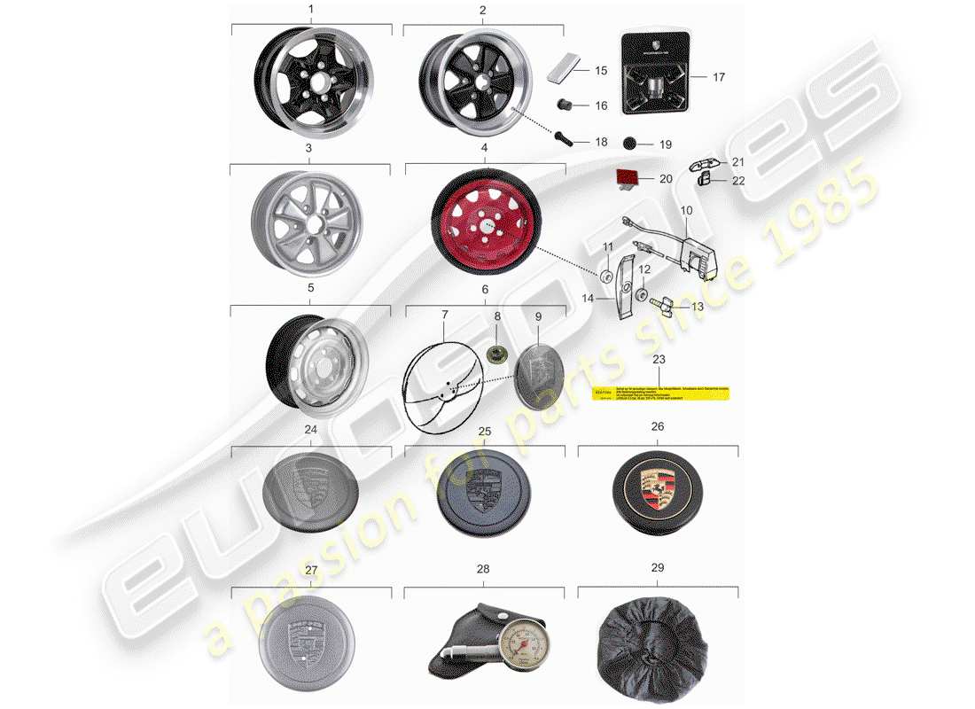 porsche 1977 (911) wheels part diagram