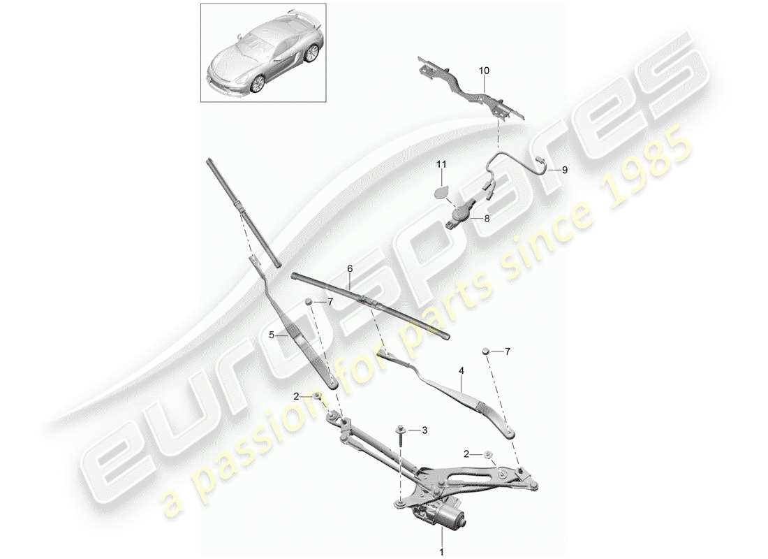 porsche 2016 (981 cayman gt4) windshield wiper system compl. part diagram