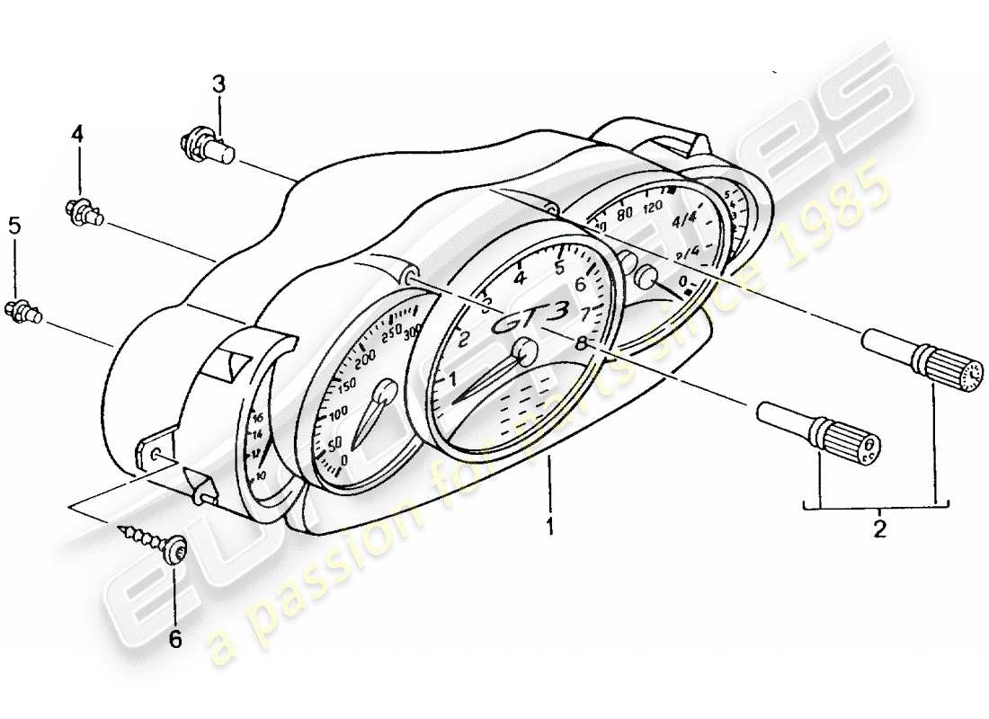 porsche 2005 (996 gt3) instruments - complete parts diagram