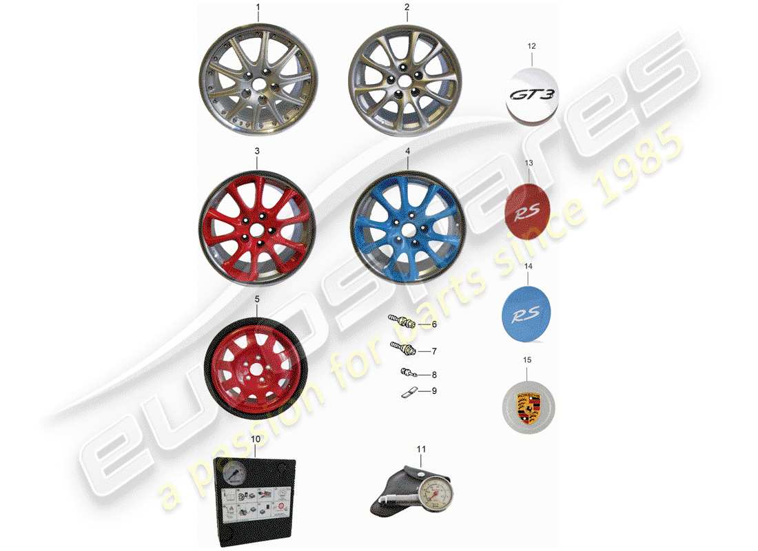 porsche 2005 (996 gt3) wheels part diagram
