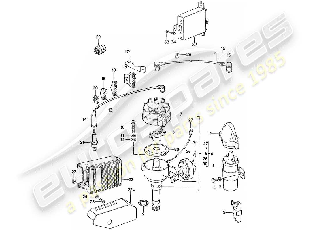 porsche 1985 (928) engine electrics - k-jetronic - l-jetronic part diagram
