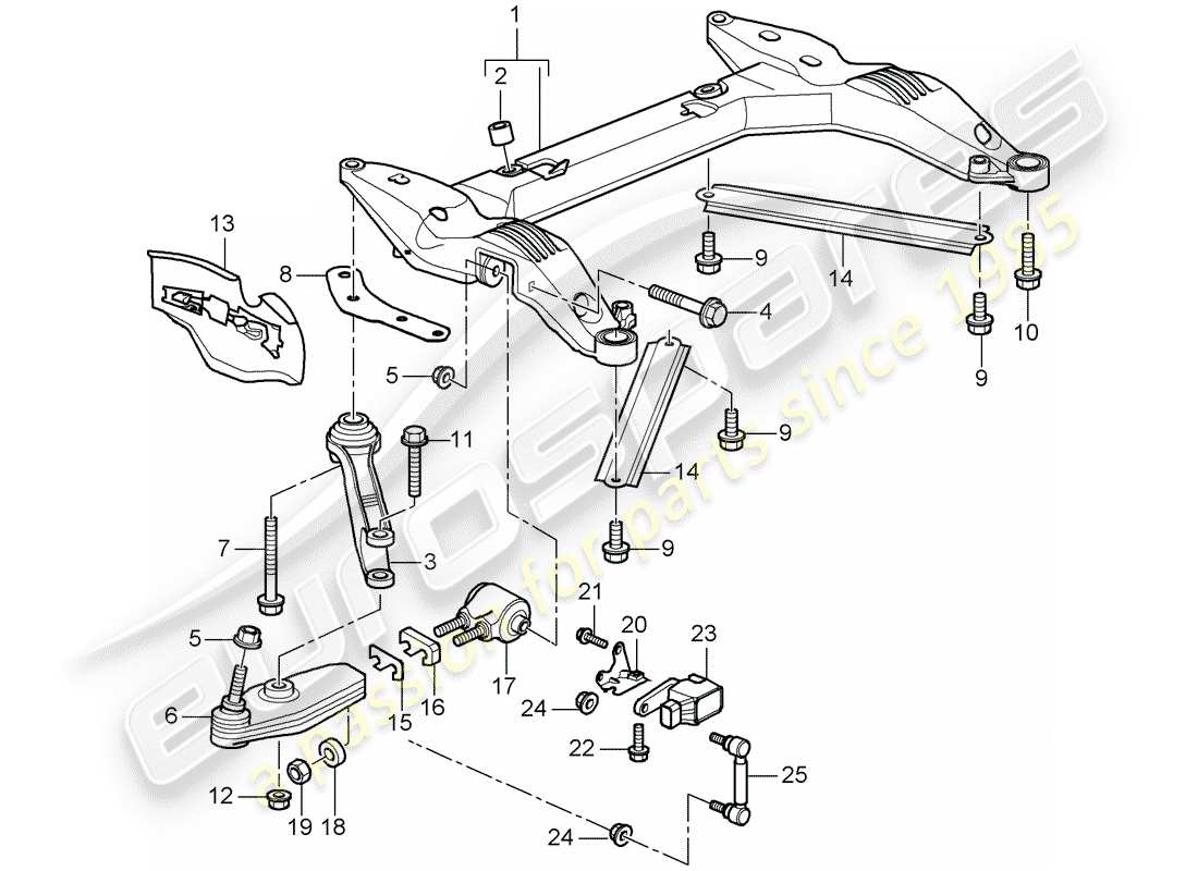 porsche 2003 (996 gt3) cross member - track control arm parts diagram