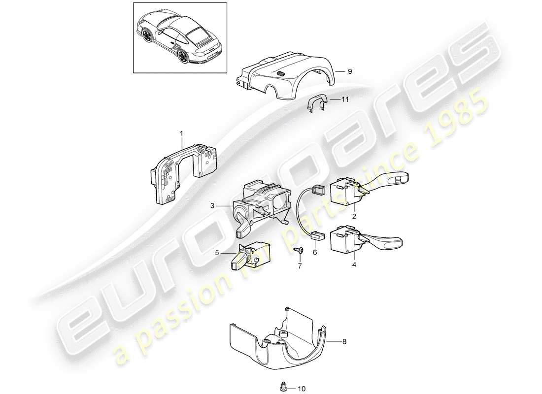 porsche 2013 (997-2 turbo / gt2 rs) steering column switch parts diagram