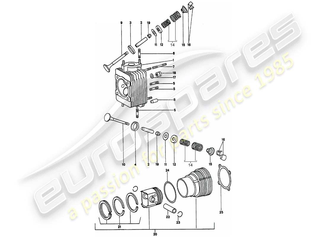 porsche 1974 (911) cylinder head part diagram