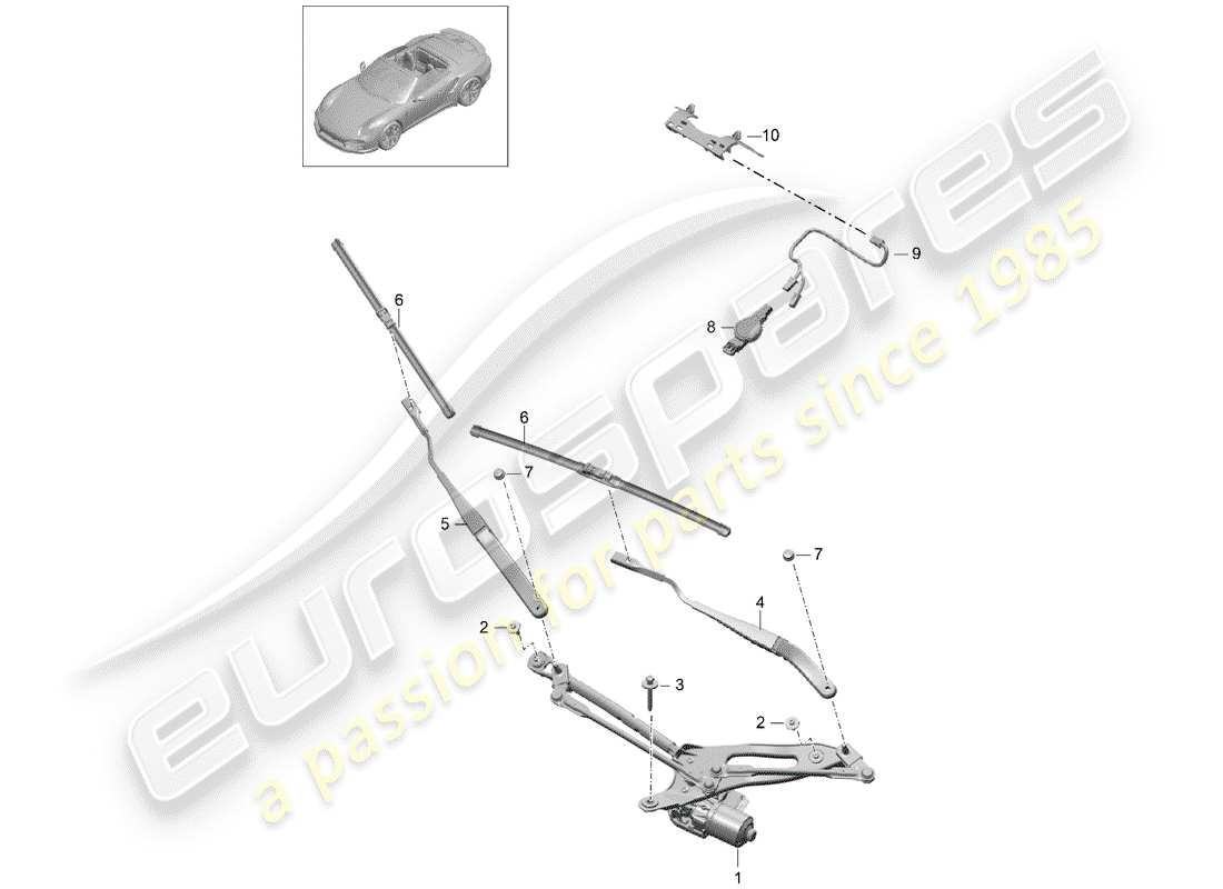 porsche 991 turbo (2014) windshield wiper system compl. part diagram
