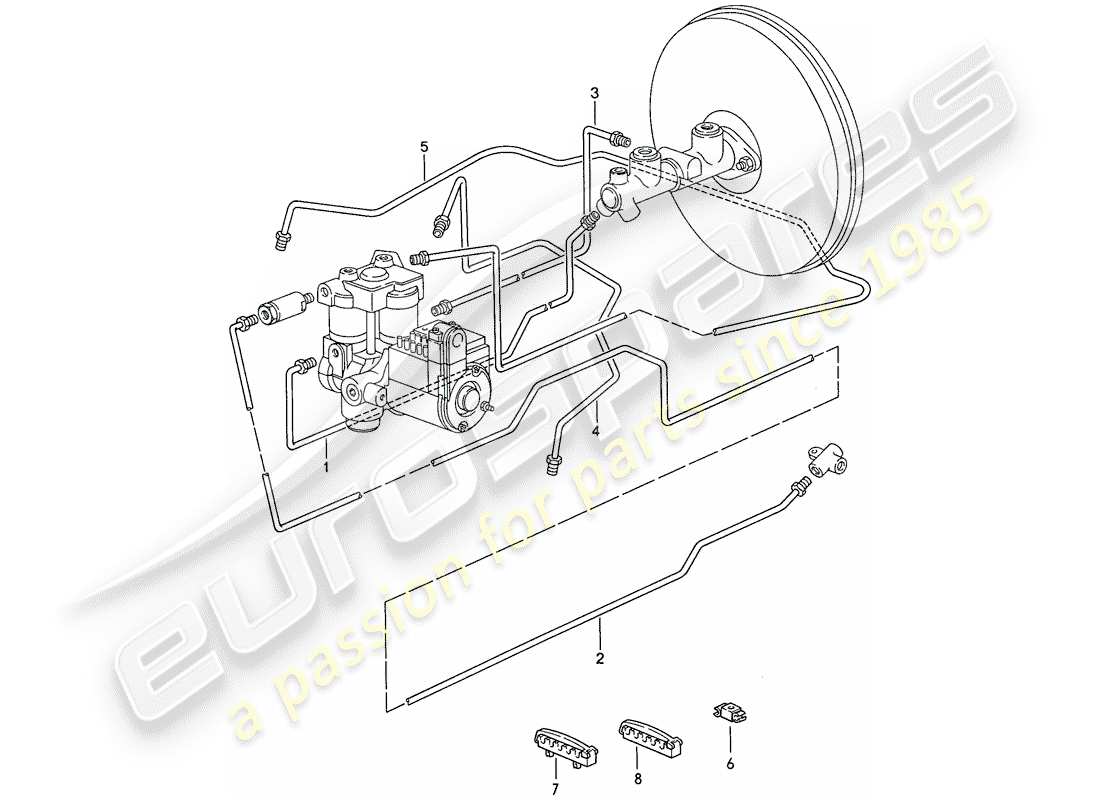 porsche 1987 (928) brake lines - anti-locking brake syst. -abs- part diagram