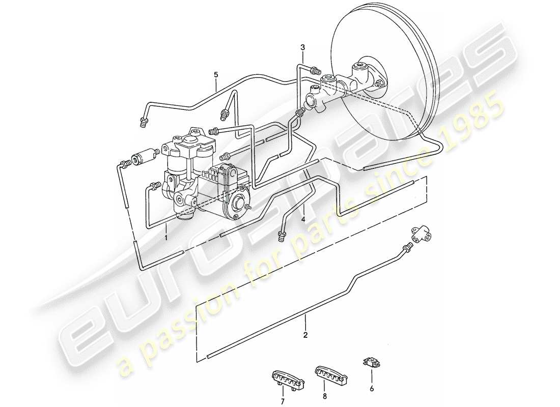 porsche 928 (1987) brake lines - anti-locking brake syst. -abs- part diagram