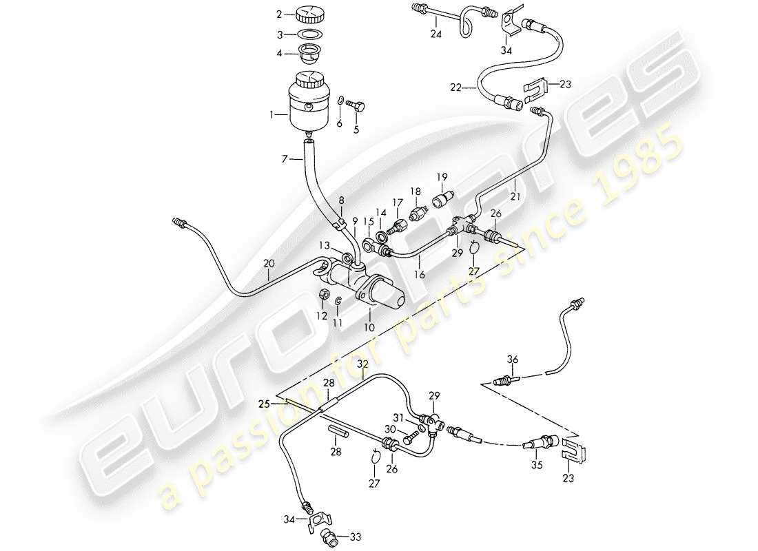 porsche 1969 (911/912) reservoir for - brake fluid - brake master cylinder - d >> - mj 1967 part diagram