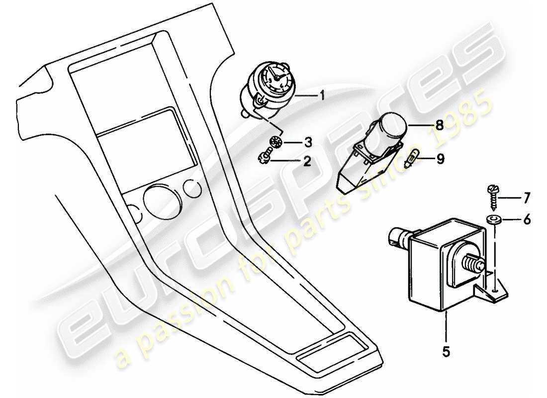 porsche 1982 (928) instruments - center console part diagram