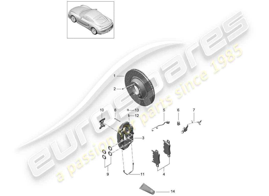 porsche 2016 (981 cayman gt4) disc brakes part diagram