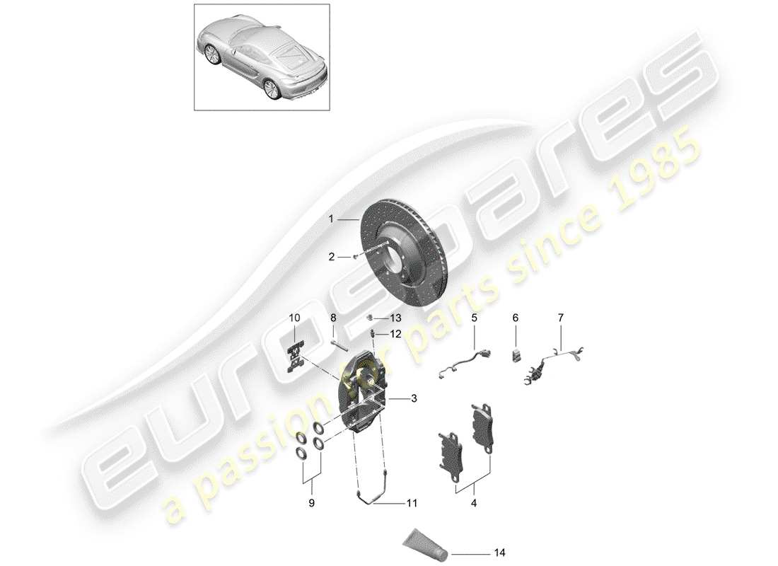 porsche cayman gt4 (2016) disc brakes parts diagram
