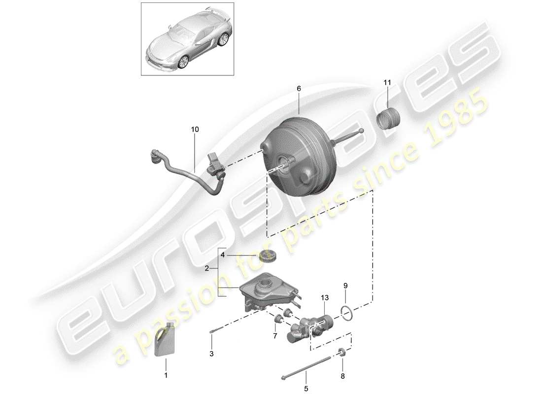 porsche 2016 (981 cayman gt4) brake master cylinder part diagram